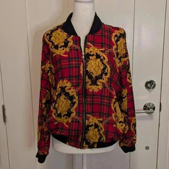 1990 Stuart Alan Plaid Bomber Style Jacket, Vintage, Size 8 - Picture 1 of 6